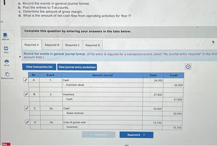 the entries to T-accounts. c. Determine the amount of gross margin. d.