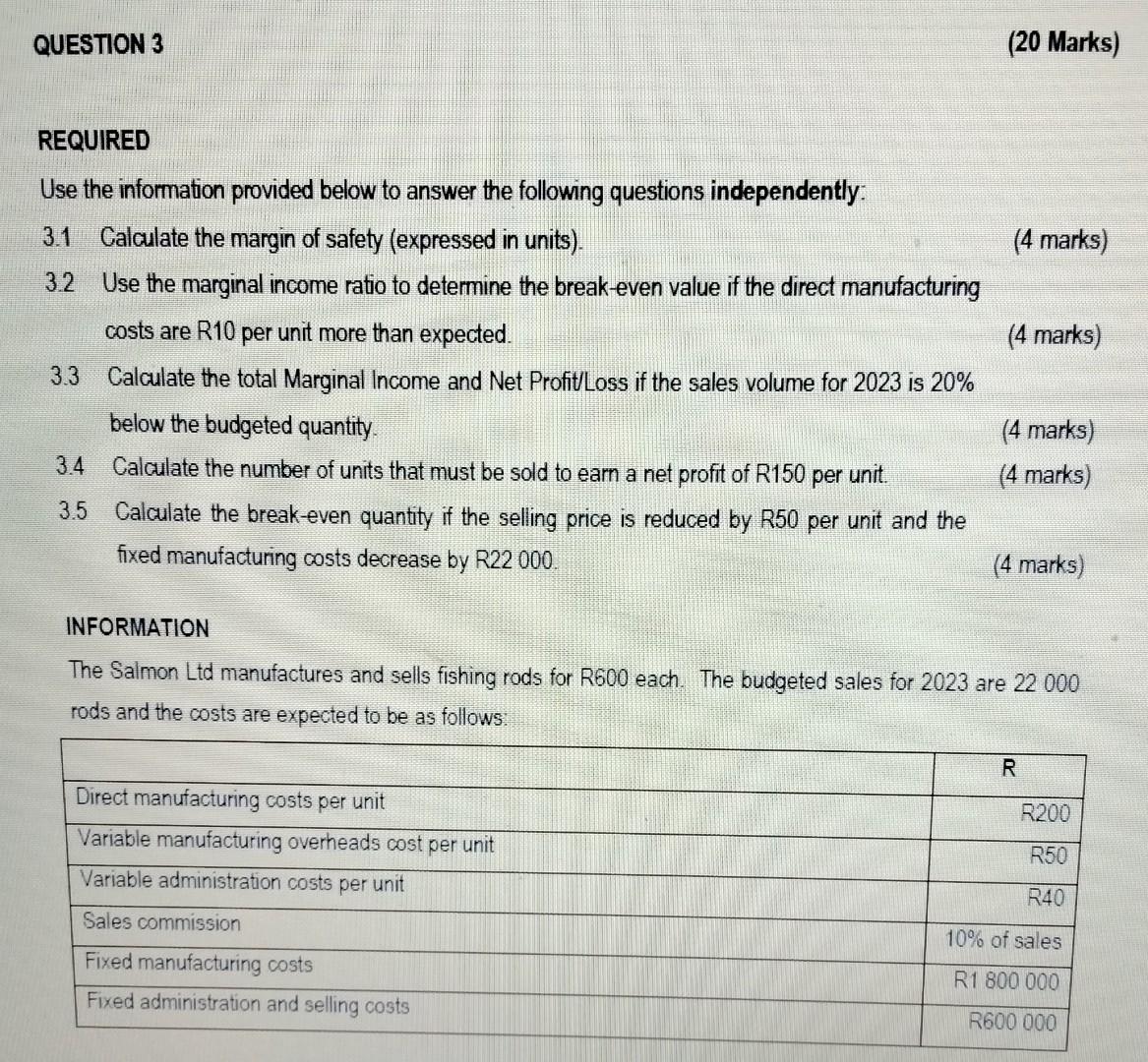  REQUIRED Use the information provided below to answer the following questions
