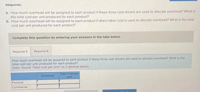 product if these three cost drivers are used to allocate overhead? What
