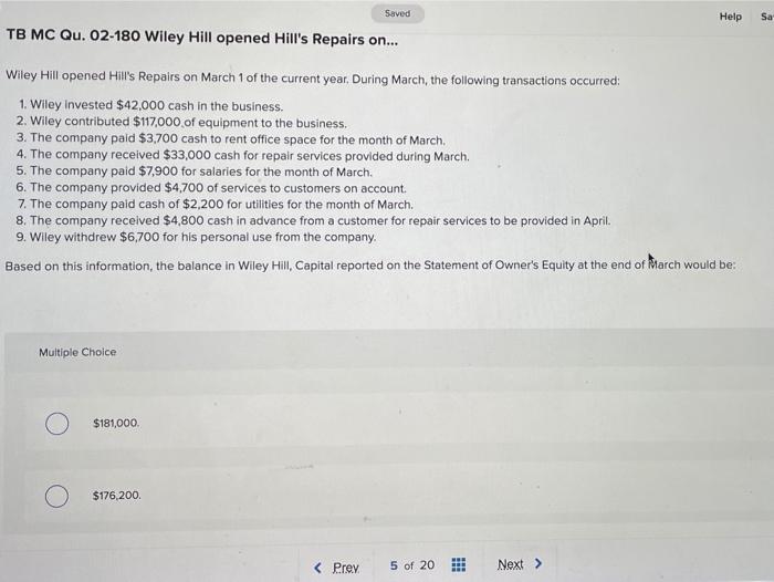  Saved Help Sa TB MC Qu. 02-180 Wiley Hill opened Hill's
