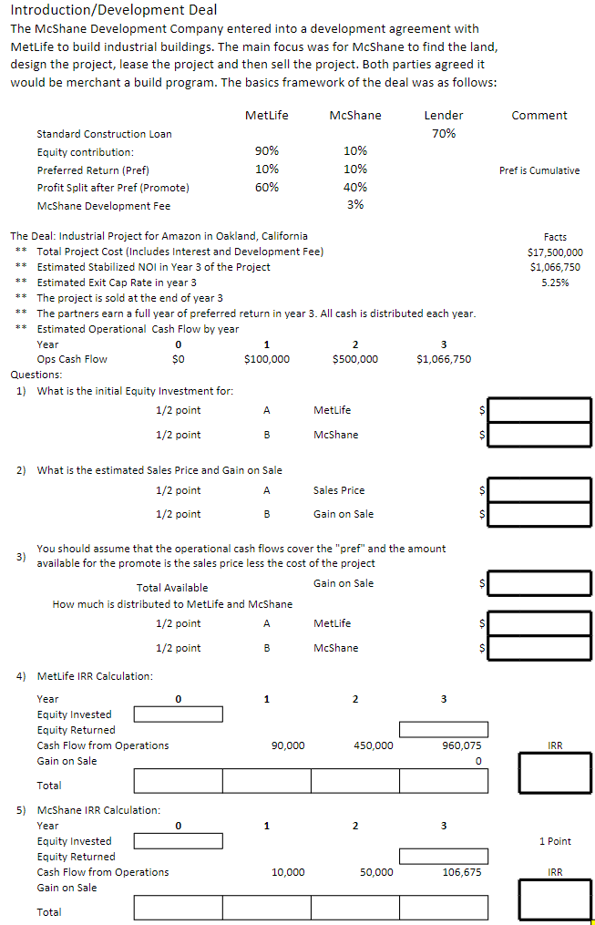  Introduction/Development Deal The McShane Development Company entered into a development agreement