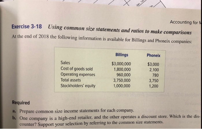  Accounting for Exercise 3-18 Using common size statements and ratios to