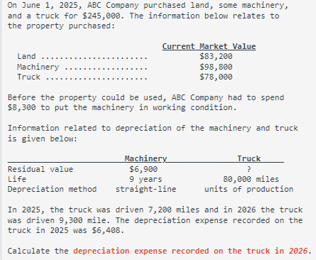  On June 1,2025, ABC Company purchased land, some machinery, and a