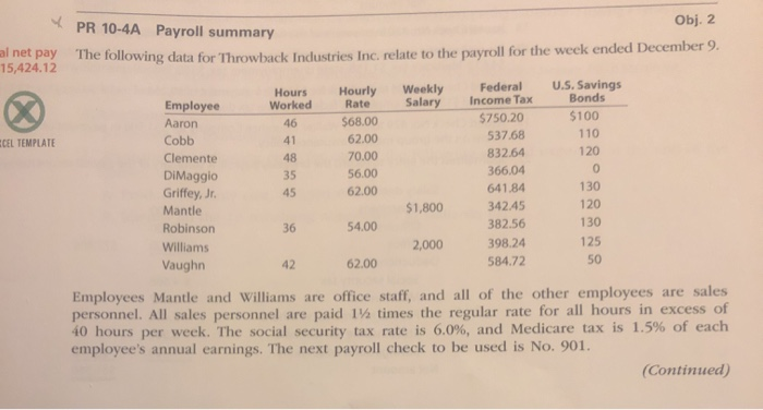  15,424.12 Rate 46 DEL TEMPLATE PR 10-4A Payroll summary Obj. 2