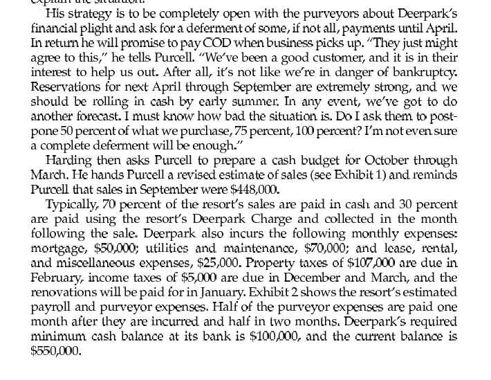 through March CASH FLOW CONCERNS Three months ago Harding had prepared a