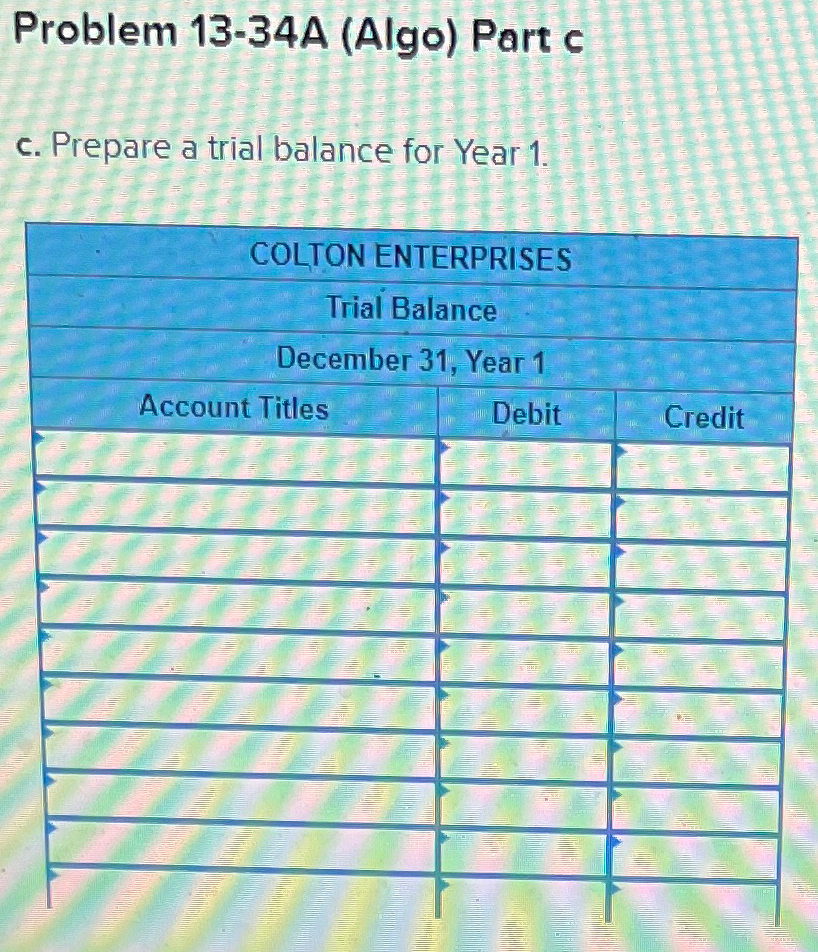  Problem 13-34A (Algo) Two complete accounting cycles LO 13-1,13-2,13-3,13-4 [The following