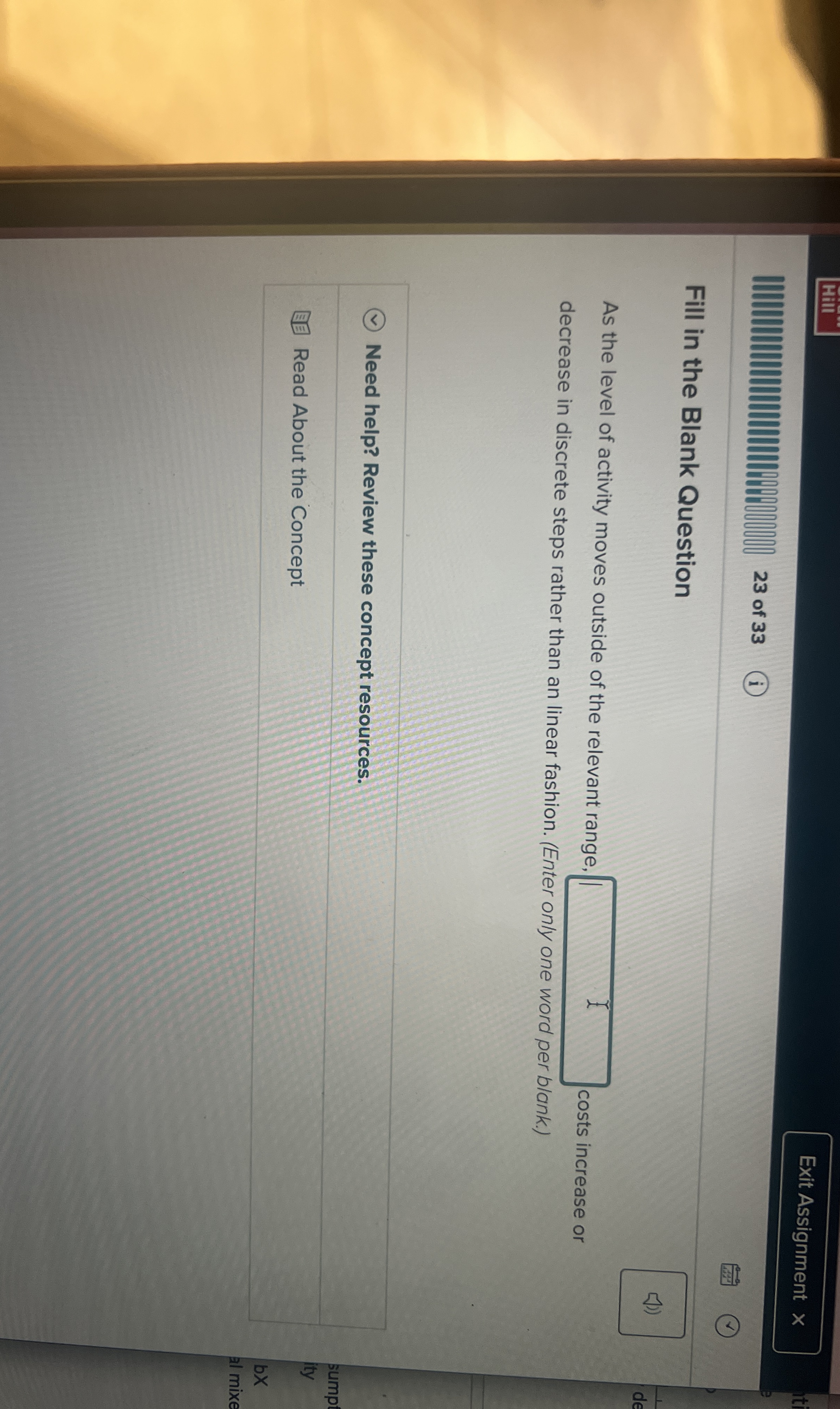  Exit Assignment 23 of 33 (i) Fill in the Blank Question