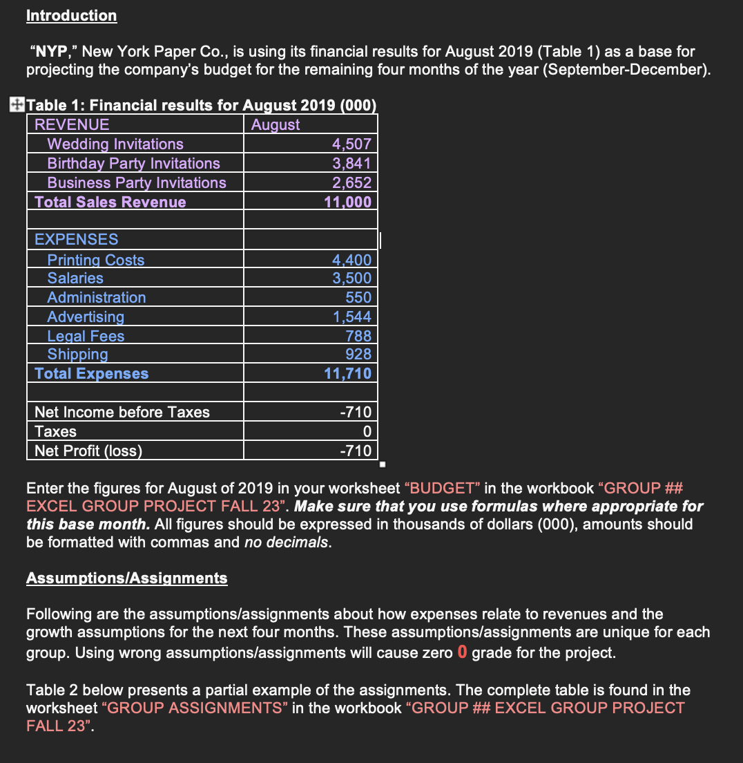 Read the directions in the document and when completed, check the excel