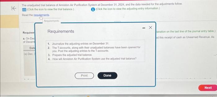  Data table Data table Anniston Air Purification System Unadjusted Trial Balance