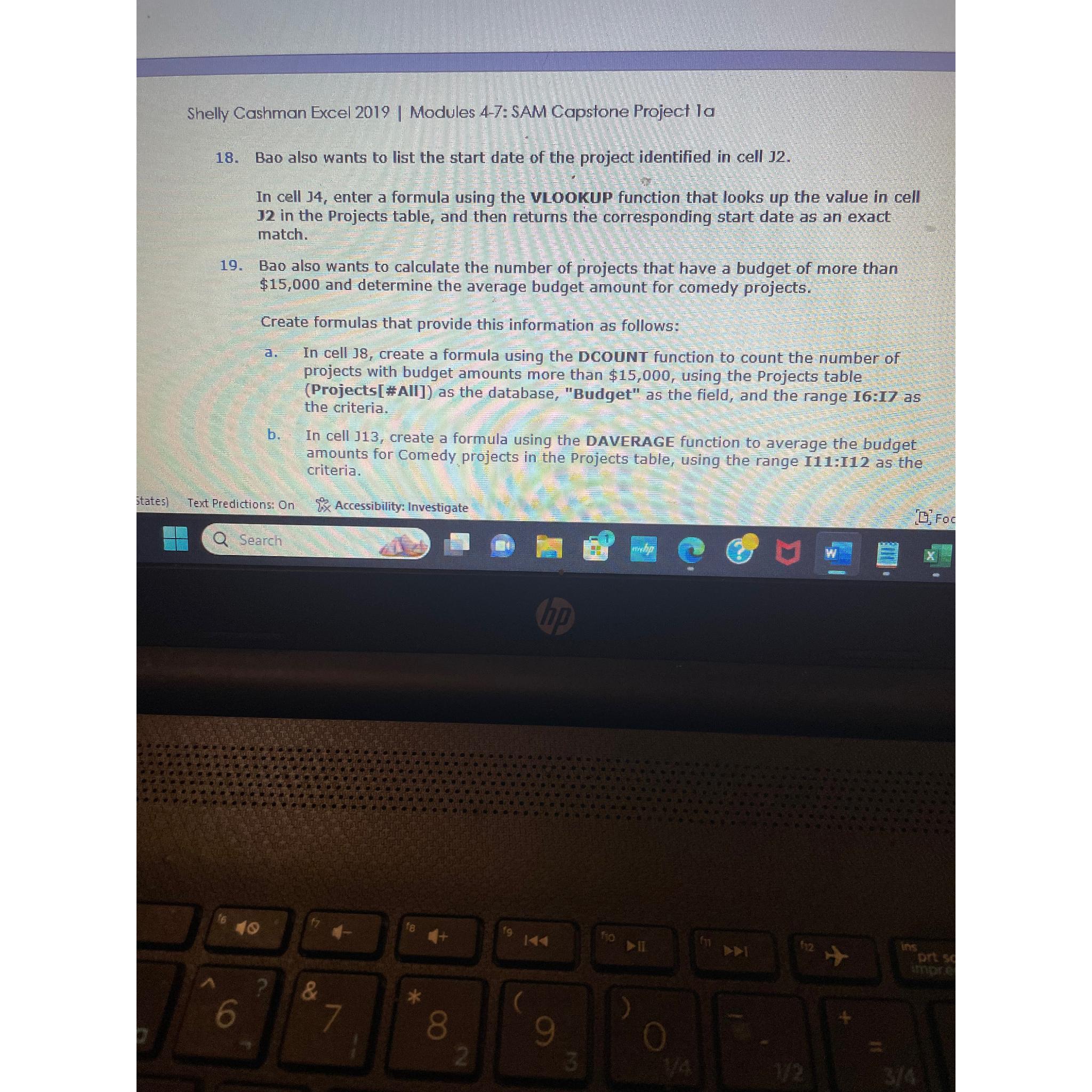  Daverage functionShelly Cashman Excel 2019| Modules 4-7: SAM Capstone Project la