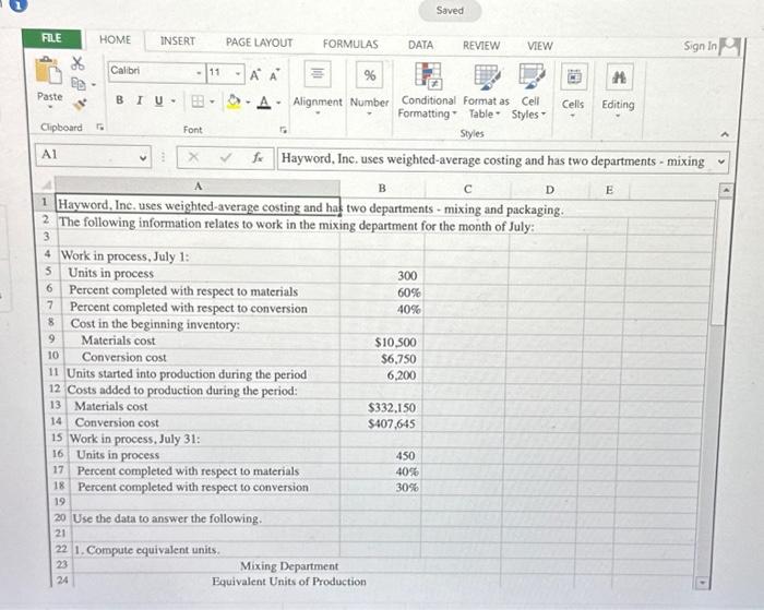 equivalent units of production using the weighted-average method. 2. Compute the cost