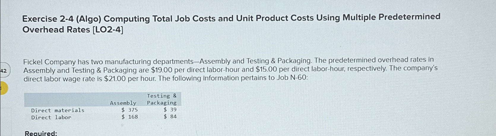  Exercise 2-4(Algo) Computing Total Job Costs and Unit Product Costs Using
