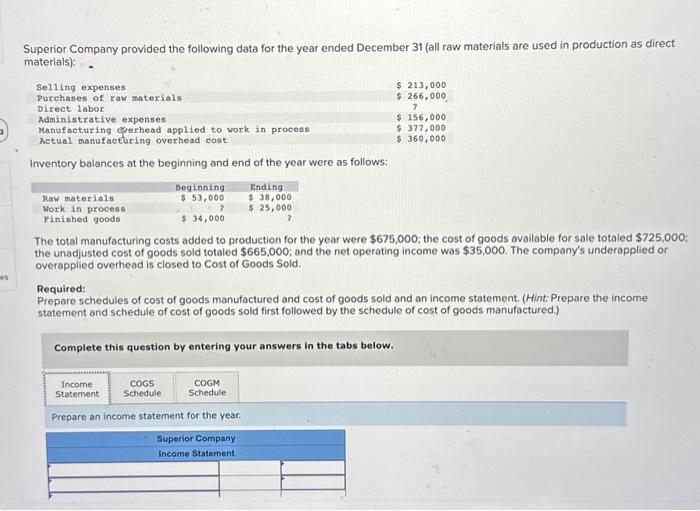  please do all 3 tables! Income statement, cogs schedule, and cogm