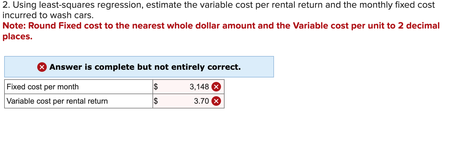 and the monthly fixed cost incurred to wash cars. Note: Round Fixed