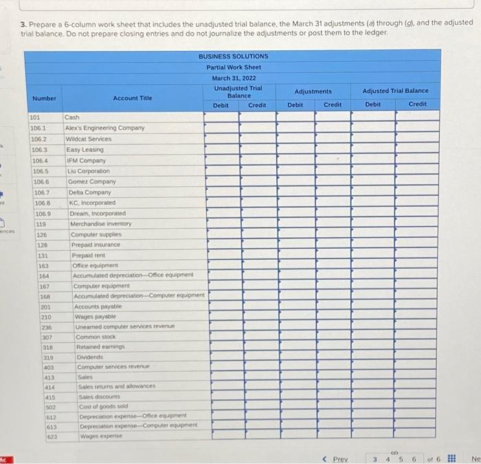 through (g) and the adjusted grial balance prepare an. income statement from