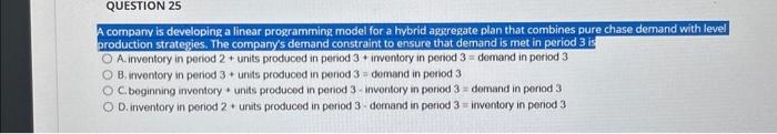  A company is developing a linear programming model for a hybrid