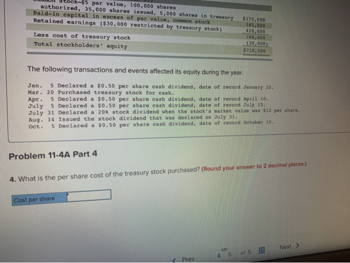 Equity (January 1) Common stock-$5 par value, 100,000 shares authorized, 30,000 shares
