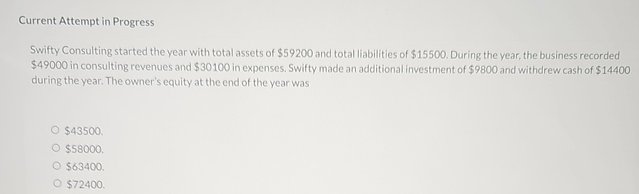  Current Attempt in Progress Swifty Consulting started the year with total