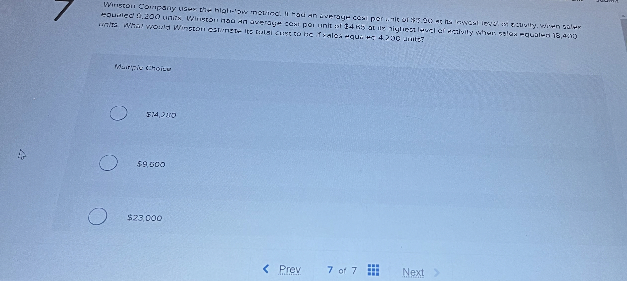  Winston Company uses the high-low method. It had an average cost