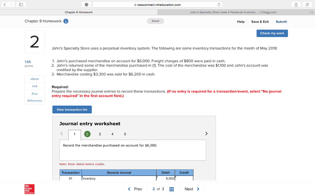 Chapter 8 Homework John's Specialty Store Uses A Perpetual Inventory. Chegg.comm