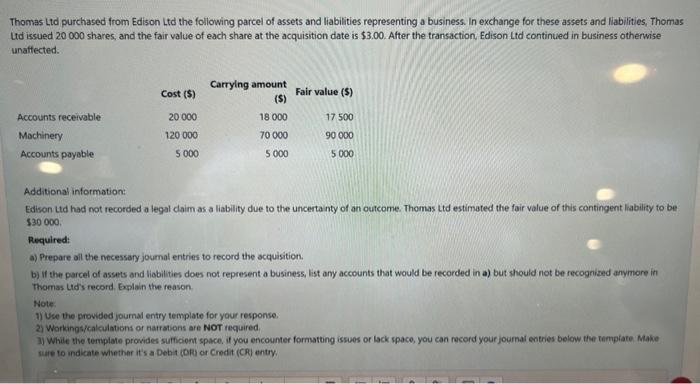 plaese answer me Thomas Ltd purchased from Edison Ltd the following parcel