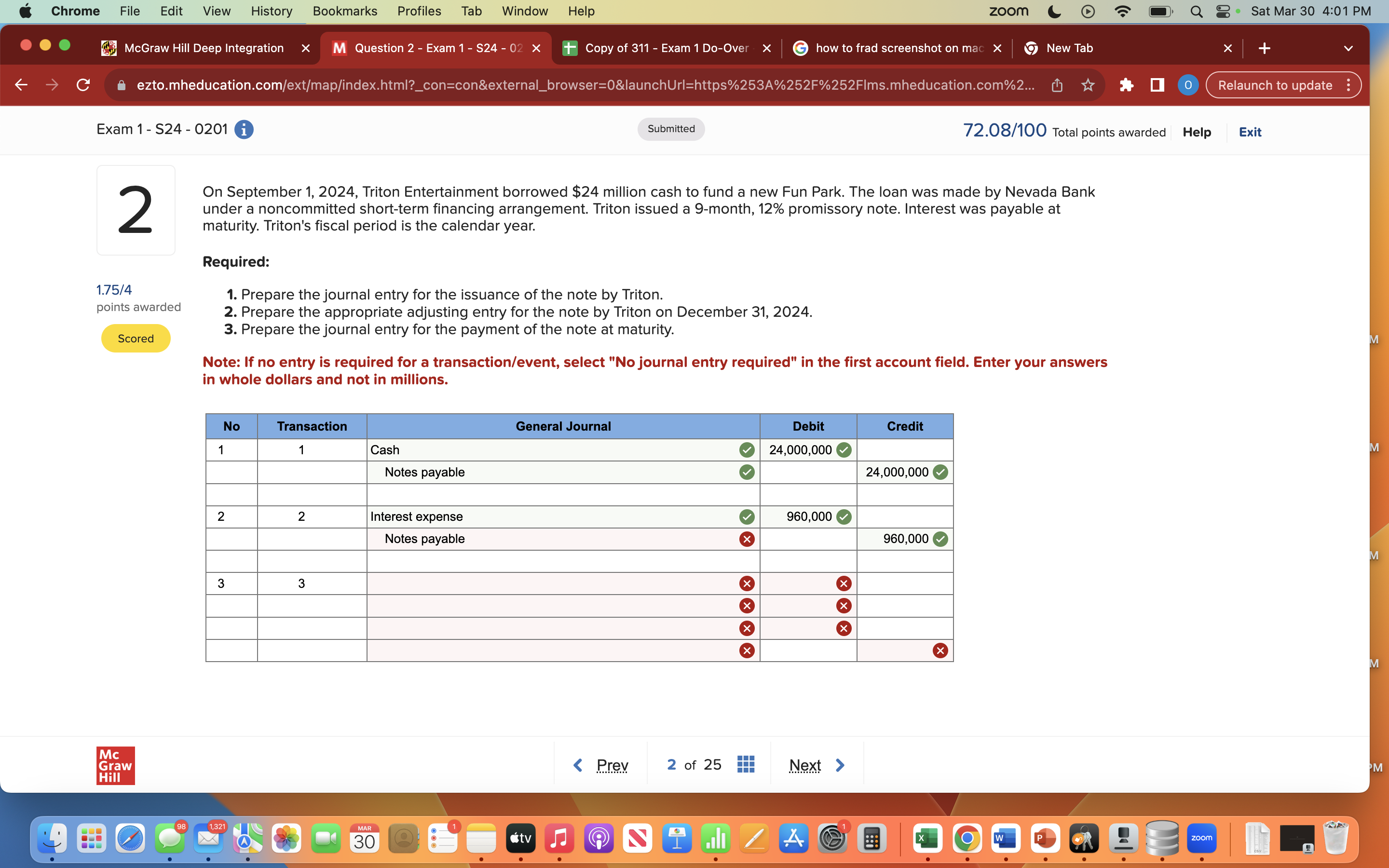  Exam 1- S24-0201 i Submitted 72.08/100 Total points awarded Help Exit