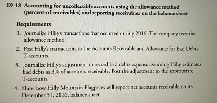 January 1, 2016, Hilly Mountain Flagpoles had Accounts Receivable of $31,000, and