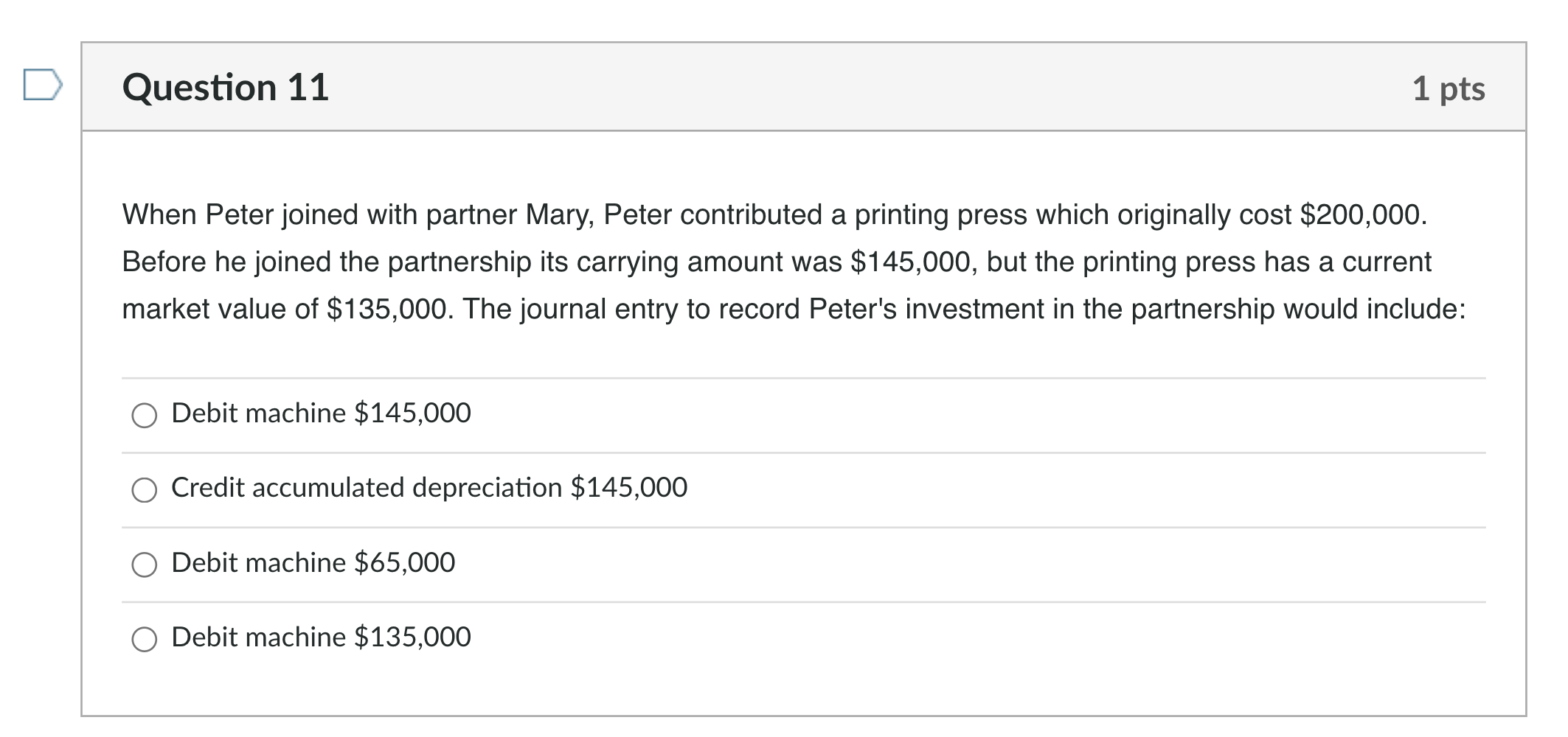  Question 11 1 pts When Peter joined with partner Mary, Peter