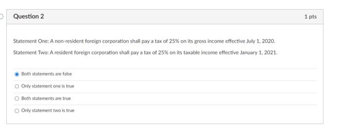  can you answer this Statement One: A non-resident foreign corporation shall