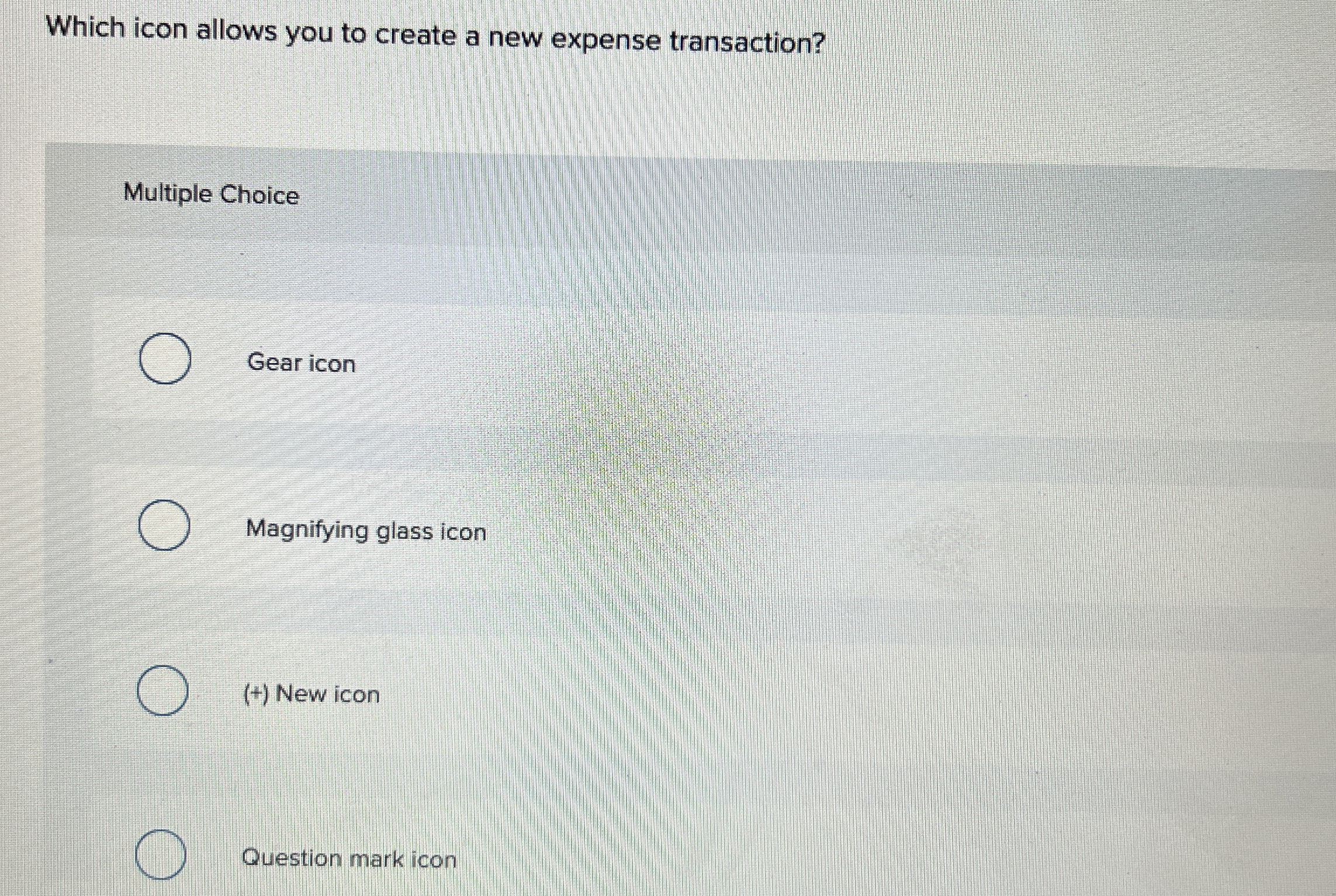  Which icon allows you to create a new expense transaction? Multiple