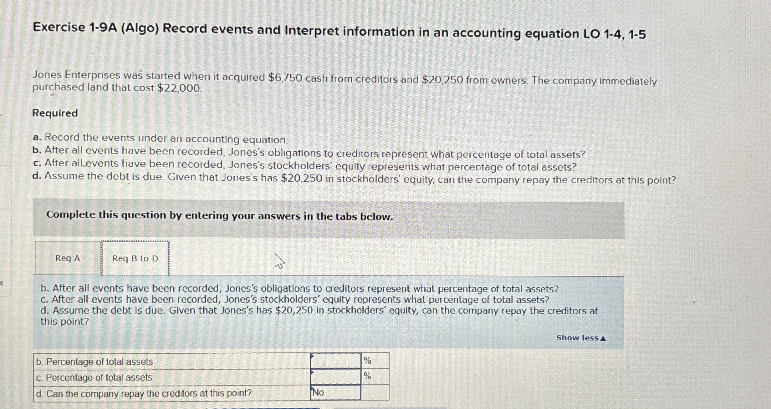  Exercise 1-9A (Algo) Record events and Interpret information in an accounting