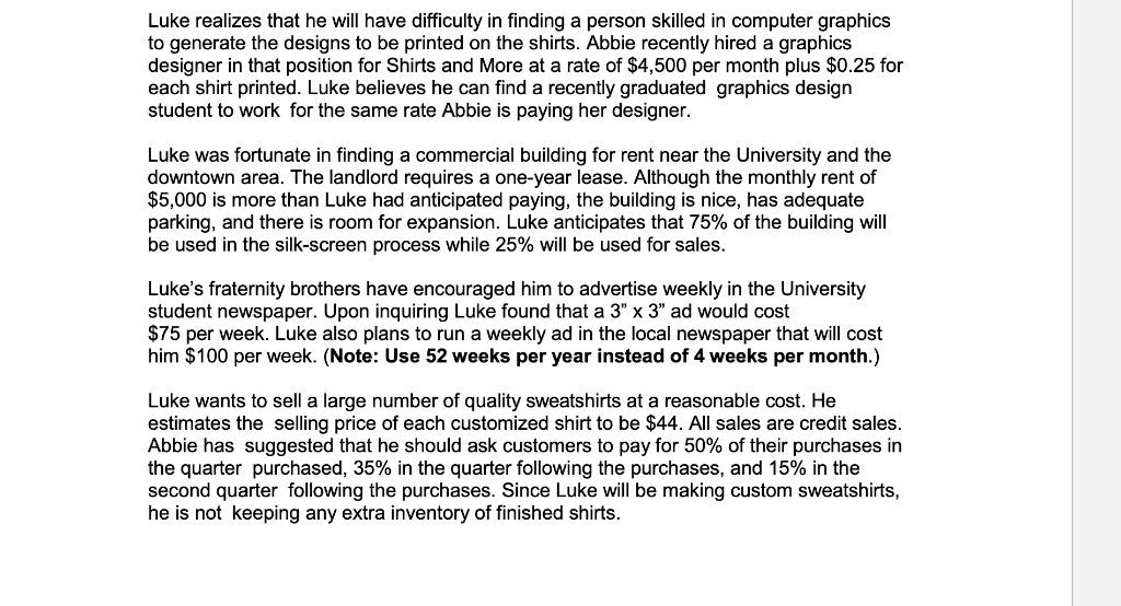are based on sales estimates, all worksheets should be linked to sales