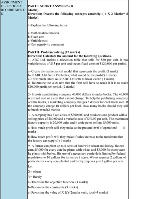  ASSIGNMENT DIRECTION & PART I SHORT ANSWERS (8 REQUIREMENT/ Marks) Is