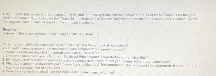  Using EDGAR (Electronic Data Gathering, Analysis, and Retrieval system), find the