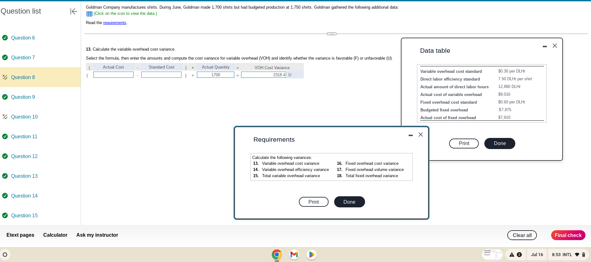  Question list Question 6 Question 7 Question 8 Question 9 Question