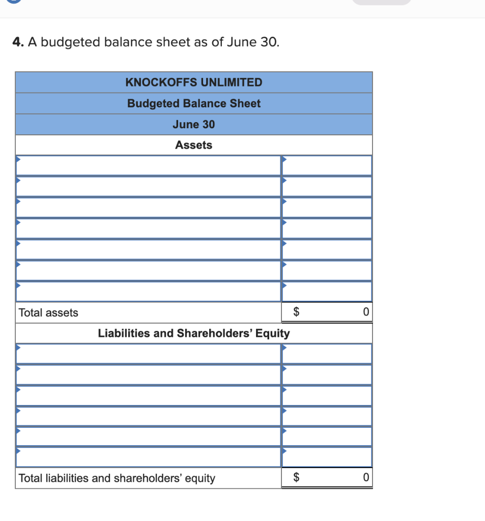 to prepare a master budget for the next three months, starting April