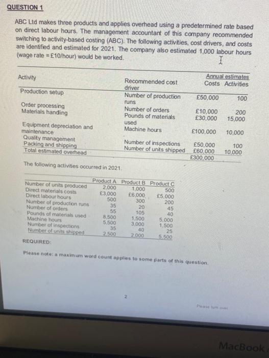 using the absorption allocation rate, estimate the production costs for each product