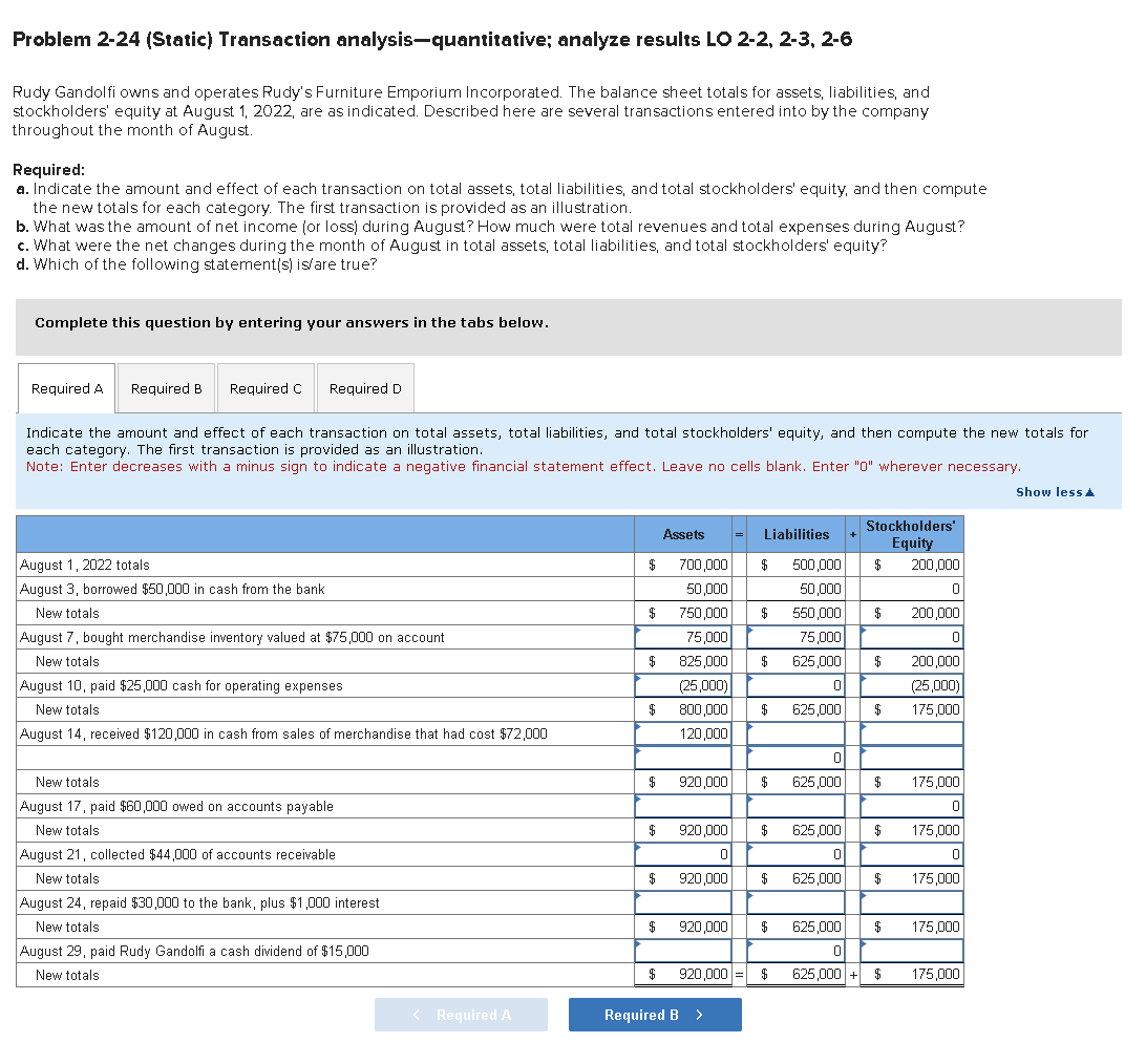  Problem 2-24 (Static) Transaction analysis-quantitative; analyze results LO 2-2, 2-3, 2-6