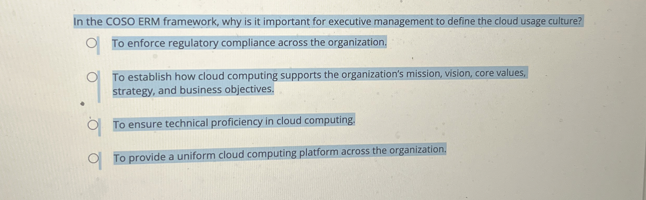  In the COSO ERM framework, why is it important for executive