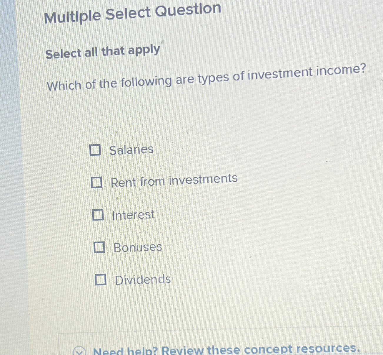  Multiple Select Question Select all that apply Which of the following