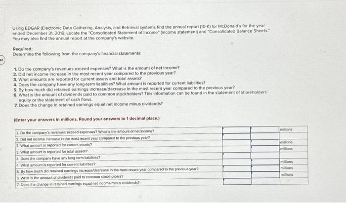  40 Using EDGAR (Electronic Data Gathering, Analysis, and Retrieval system), find