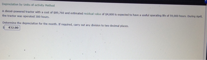  Please help ASAP Depreciation by Units-of-activity Method A diesel-powered tractor with