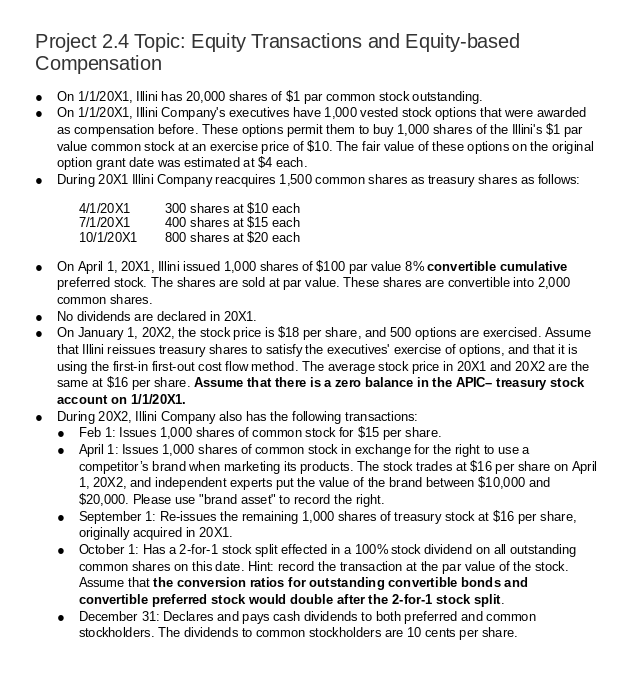  Project 2.4 Topic: Equity Transactions and Equity-based Compensation On 11?201, Illini