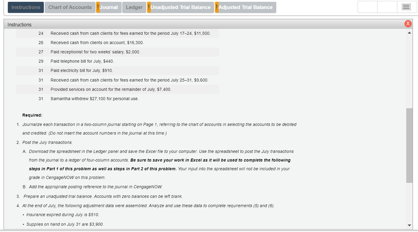 of Accounts ! Journal Ledger ! Unadjusted Trial Balance ! Adjusted Trial