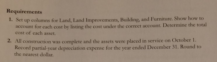 asset cost and recording partial-year depreciation, straight-line 1. Bldg $461,100 Discount Parking,