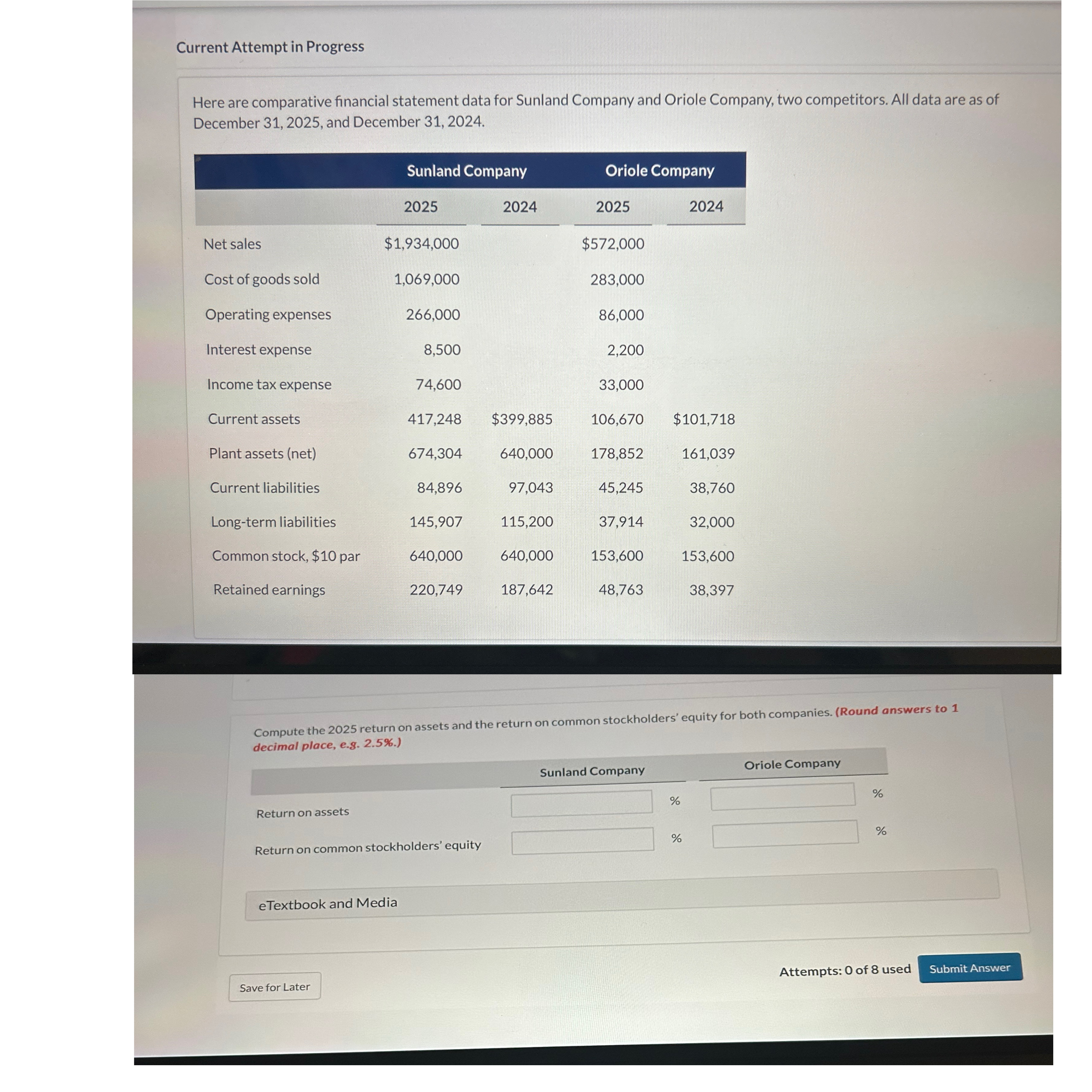  Compute the 2025 return on assets and the return on common