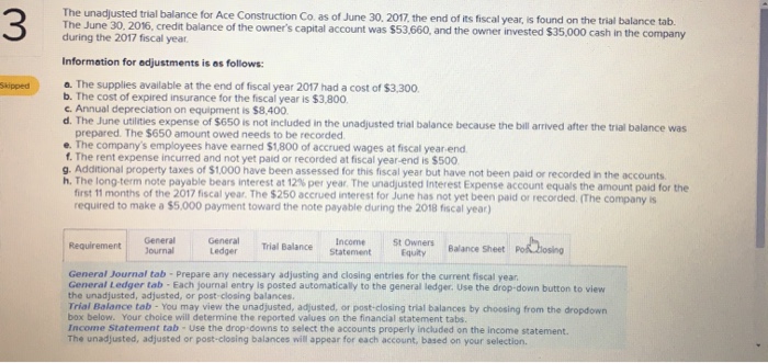  Chapter 4 The unadjusted trial balance for Ace Construction Co as