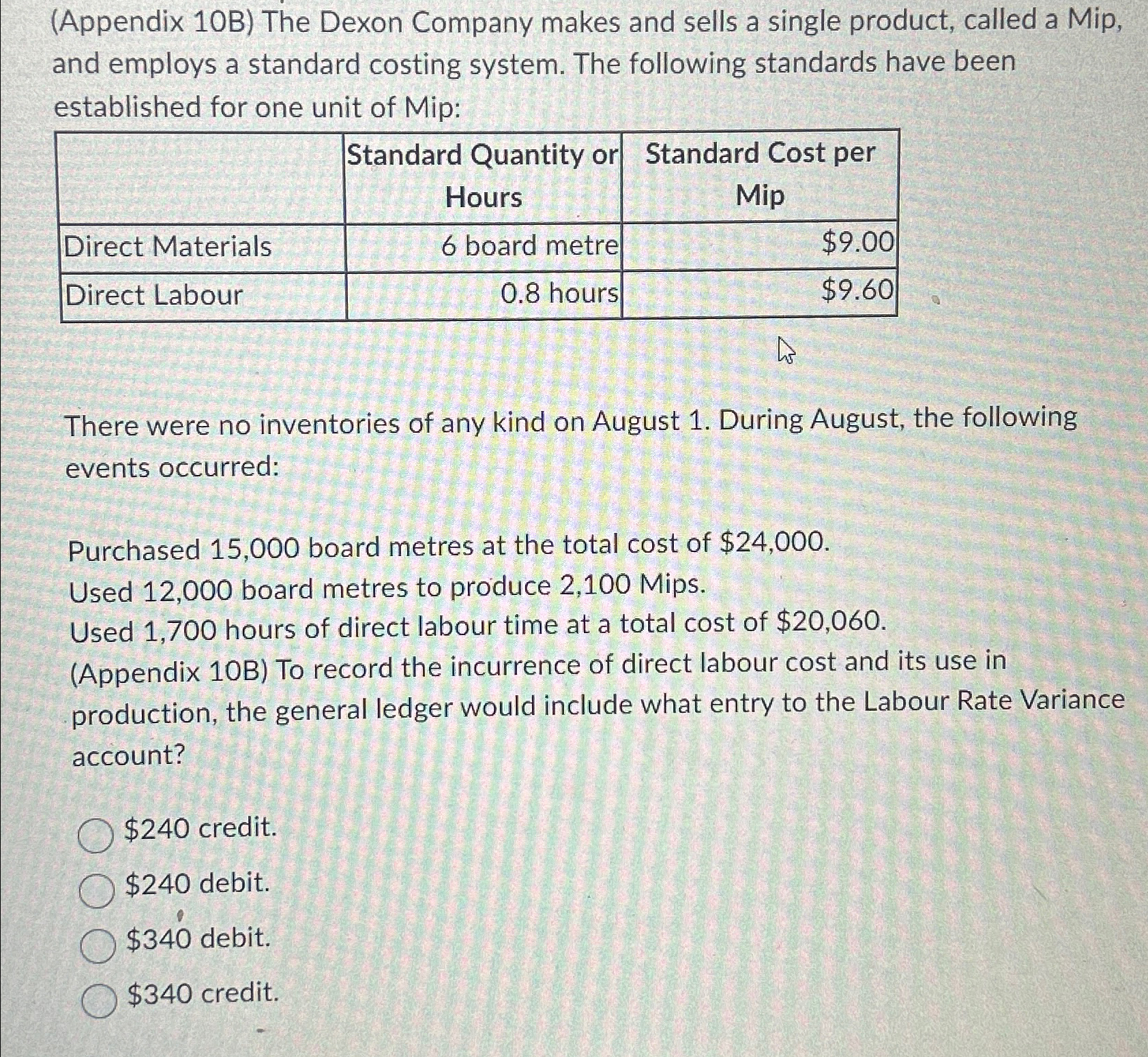  (Appendix 10B) The Dexon Company makes and sells a single product,
