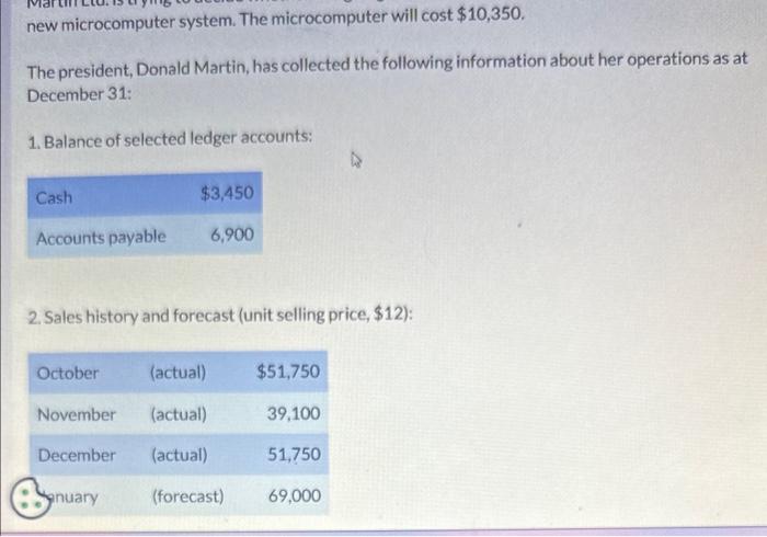  new microcomputer system. The microcomputer will cost $10,350. The president, Donald