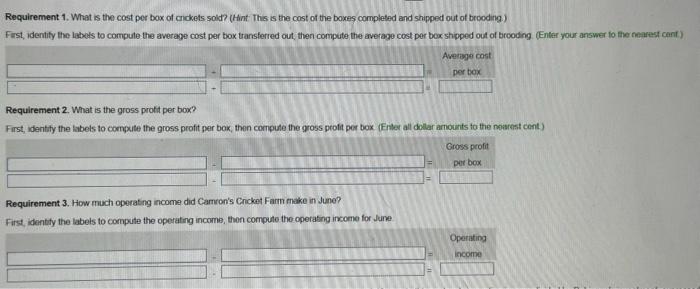 help solve problem, fill out all empty boxes Camron Robinson operates Camron's